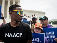 Derrick Lewis emcees a protest of the Supreme Court's ruling against President Joe Biden’s student-debt relief program.  The opinion does no...