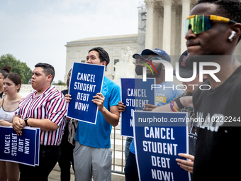 Students protest the Supreme Court's ruling against President Joe Biden’s student-debt relief program.  The opinion does not prohibit studen...