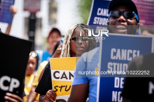 Students depart on a march to the White House in protest of the Supreme Court's ruling against President Joe Biden’s student-debt relief pro...