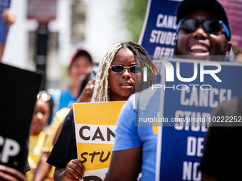 Students depart on a march to the White House in protest of the Supreme Court's ruling against President Joe Biden’s student-debt relief pro...