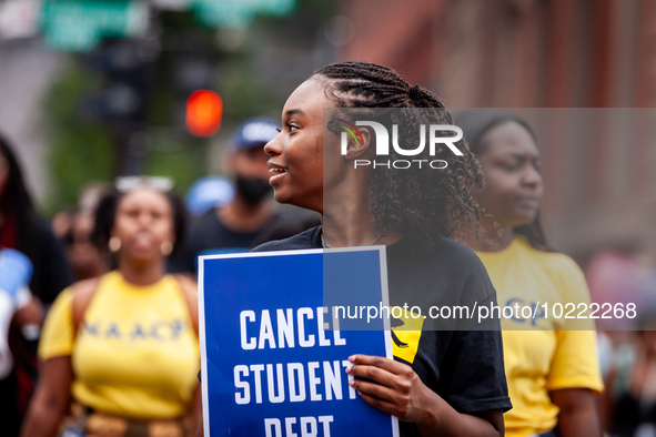 Students march to the White House in protest of the Supreme Court's ruling against President Joe Biden’s student-debt relief program.  The o...