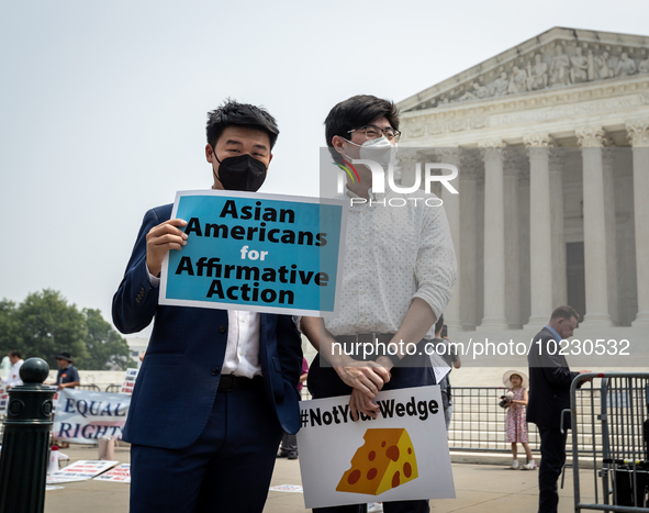 Asian-Americans protest against the US Supreme Court ruling that universities cannot consider race in admissions.  The pair of cases brought...