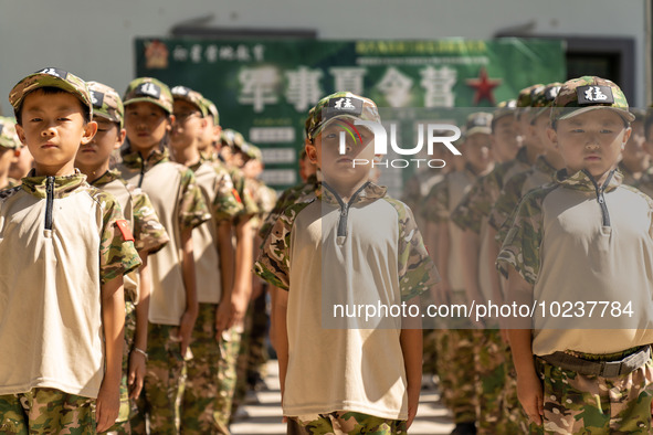 

Children are training at a military summer camp in Hefei, Anhui Province, China, on July 5, 2023. 