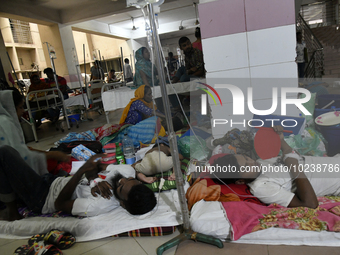 People suffering from dengue fever as they admitted for treatment at a government hospital in Dhaka, Bangladesh, on June 05, 2023. The dengu...