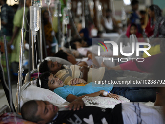 People suffering from dengue fever as they admitted for treatment at a government hospital in Dhaka, Bangladesh, on June 05, 2023. The dengu...