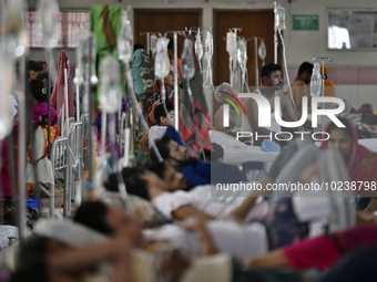 People suffering from dengue fever as they admitted for treatment at a government hospital in Dhaka, Bangladesh, on June 05, 2023. The dengu...