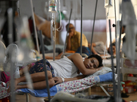 People suffering from dengue fever as they admitted for treatment at a government hospital in Dhaka, Bangladesh, on June 05, 2023. The dengu...