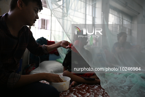 Bangladeshi Child dengue patients lying on the bed inside the Dhaka Child Hospital admission section in Dhaka, Bangladesh, on July 8, 2023....