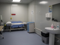 A General view showing a room inside the Central Government-aided Emergency Hospital on July 11, 2023 in Hong Kong, China. The Hospital Auth...