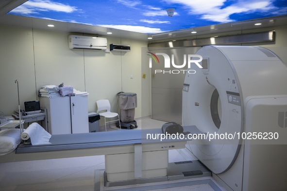 A General view showing a CT Scanner inside the Central Government-aided Emergency Hospital on July 11, 2023 in Hong Kong, China. The Hospita...