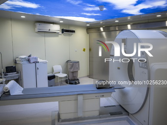 A General view showing a CT Scanner inside the Central Government-aided Emergency Hospital on July 11, 2023 in Hong Kong, China. The Hospita...