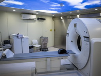 A General view showing a CT Scanner inside the Central Government-aided Emergency Hospital on July 11, 2023 in Hong Kong, China. The Hospita...