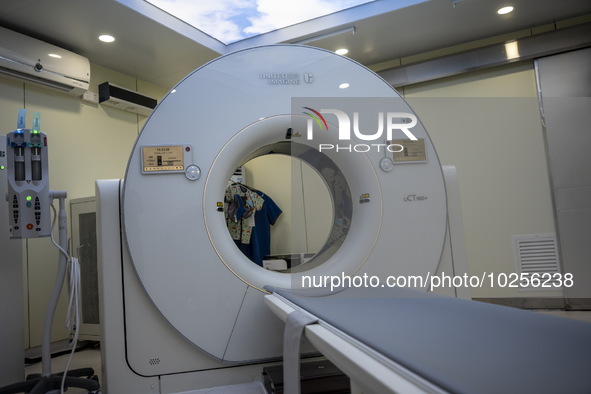 A General view showing a CT Scanner inside the Central Government-aided Emergency Hospital on July 11, 2023 in Hong Kong, China. The Hospita...