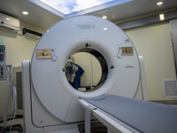 A General view showing a CT Scanner inside the Central Government-aided Emergency Hospital on July 11, 2023 in Hong Kong, China. The Hospita...