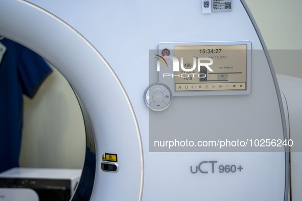 A General view showing a CT Scanner inside the Central Government-aided Emergency Hospital on July 11, 2023 in Hong Kong, China. The Hospita...