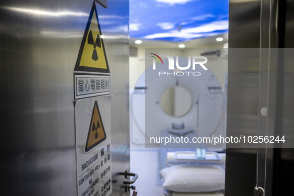 A General view showing a CT Scanner inside the Central Government-aided Emergency Hospital on July 11, 2023 in Hong Kong, China. The Hospita...