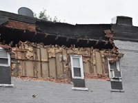 A housing structure partially collapses on Cedar Street in Garwood, New Jersey, United States on July 16, 2023. Due to the torrential rainfa...