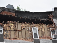 A housing structure partially collapses on Cedar Street in Garwood, New Jersey, United States on July 16, 2023. Due to the torrential rainfa...