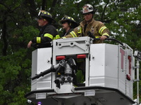 A housing structure partially collapses on Cedar Street in Garwood, New Jersey, United States on July 16, 2023. Due to the torrential rainfa...