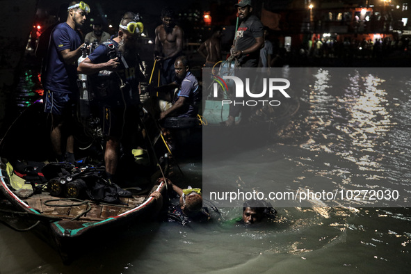 A water bus with more than half a hundred passengers sank after being hit by a sand-laden bulkhead in the Buriganga river at Sadarghat in Dh...