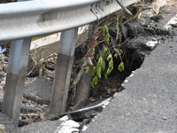 LOWER MAKEFIELD TOWNSHIP, PENNSYLVANIA, UNITED STATES - JULY 17 - Severe flooding damage and buckling roads in Lower Makefield Township, Pen...