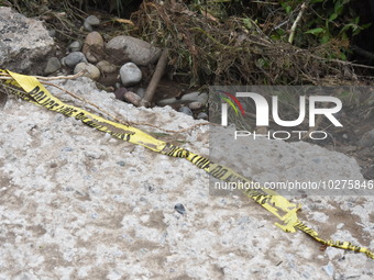 LOWER MAKEFIELD TOWNSHIP, PENNSYLVANIA, UNITED STATES - JULY 17 - Severe flooding damage and buckling roads in Lower Makefield Township, Pen...