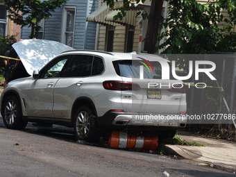 Flash flooding destroys homes, submerges cars and prompts water rescues in New Brunswick, New Jersey, United States on July 18, 2023. Flash...