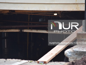 Flash flooding destroys homes, submerges cars and prompts water rescues in New Brunswick, New Jersey, United States on July 18, 2023. Flash...