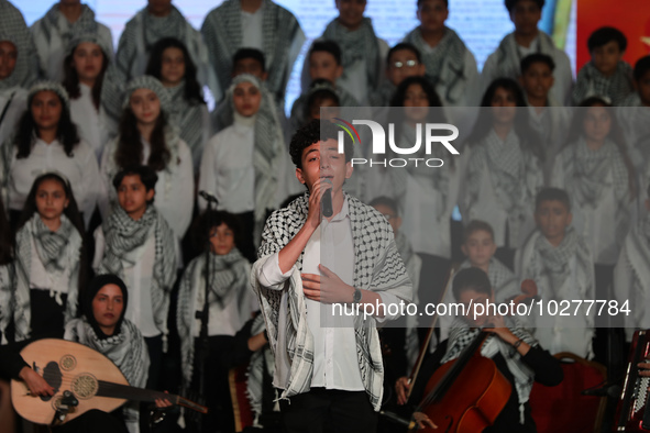 

Young Palestinian choir members, attending an UNRWA (United Nations Relief and Works Agency for Palestine Refugees in the Near East) funde...