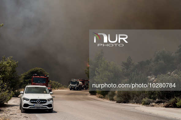 

Athens, Greece, on July 18th, 2023 - Ragind wildfires are burning several houses at Nea Zoi village of Dervenohoria. 