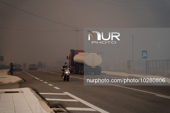 

Athens, Greece, on July 18th, 2023, a thick smoke cloud is hovering during the Dervenohoria wildfire. 