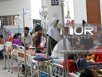 

Patients suffering from dengue fever are being treated inside the Mugdha General Hospital's admission section in Dhaka, Bangladesh on July...