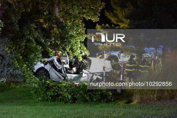 Fatal accident in front of the CNBC building in Englewood Cliffs, New Jersey, United States on July 23, 2023. A fatal accident transpired ar...