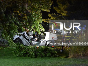 Fatal accident in front of the CNBC building in Englewood Cliffs, New Jersey, United States on July 23, 2023. A fatal accident transpired ar...