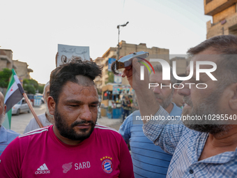 Solidarity with cancer patients in Afrin, northwestern Syria,on july 23, 2023,  as they shave their hair in support of cancer patients exper...