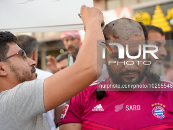 Solidarity with cancer patients in Afrin, northwestern Syria,on july 23, 2023,  as they shave their hair in support of cancer patients exper...