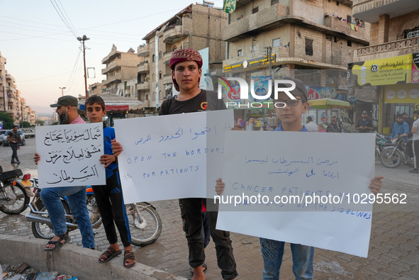 Solidarity with cancer patients in Afrin, northwestern Syria,on july 23, 2023,  as they shave their hair in support of cancer patients exper...