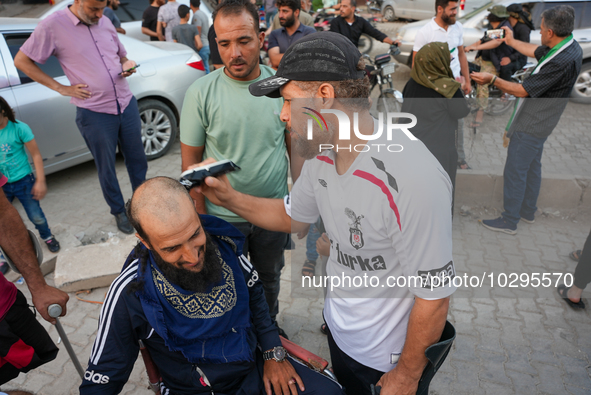 Solidarity with cancer patients in Afrin, northwestern Syria,on july 23, 2023,  as they shave their hair in support of cancer patients exper...