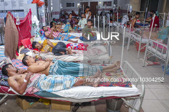 People suffering from dengue fever as they admitted for treatment at a government hospital in Dhaka, Bangladesh, on July 26, 2023. The dengu...