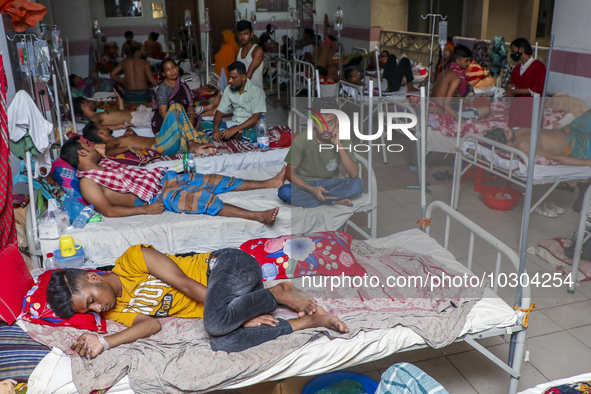 People suffering from dengue fever as they admitted for treatment at a government hospital in Dhaka, Bangladesh, on July 26, 2023. The dengu...