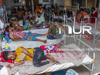 People suffering from dengue fever as they admitted for treatment at a government hospital in Dhaka, Bangladesh, on July 26, 2023. The dengu...