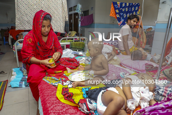 People suffering from dengue fever as they admitted for treatment at a government hospital in Dhaka, Bangladesh, on July 26, 2023. The dengu...