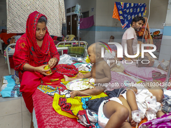 People suffering from dengue fever as they admitted for treatment at a government hospital in Dhaka, Bangladesh, on July 26, 2023. The dengu...