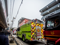 
Firefighters respond to a gas explosion emergency at a residential building in Osorno on July 26, 2023. (