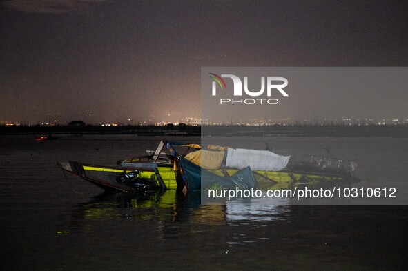 A view of the capsized boat in Laguna Lake that killed more than 20 people, in Binangonan, Rizal Province, Philippines, on July 27, 2023. 