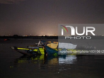 A view of the capsized boat in Laguna Lake that killed more than 20 people, in Binangonan, Rizal Province, Philippines, on July 27, 2023. (