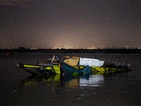 A view of the capsized boat in Laguna Lake that killed more than 20 people, in Binangonan, Rizal Province, Philippines, on July 27, 2023. (