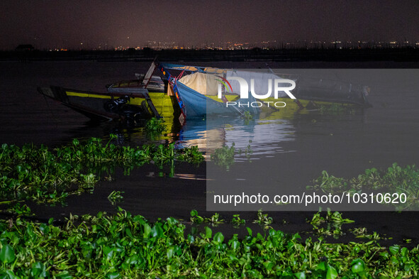 A view of the capsized boat in Laguna Lake that killed more than 20 people, in Binangonan, Rizal Province, Philippines, on July 27, 2023. 