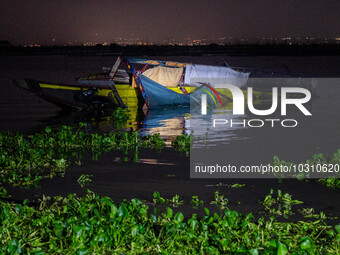 A view of the capsized boat in Laguna Lake that killed more than 20 people, in Binangonan, Rizal Province, Philippines, on July 27, 2023. (