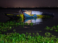 A view of the capsized boat in Laguna Lake that killed more than 20 people, in Binangonan, Rizal Province, Philippines, on July 27, 2023. (